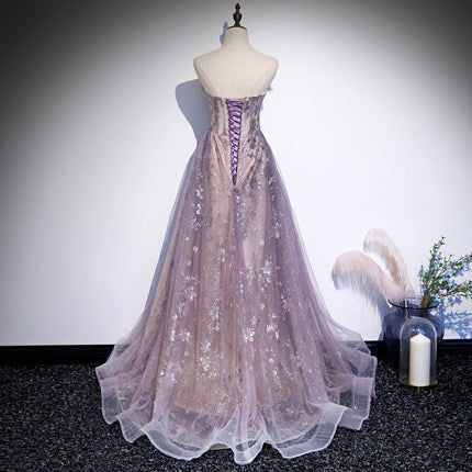 Cute A line Long Sequin Prom Dresses HZ1023