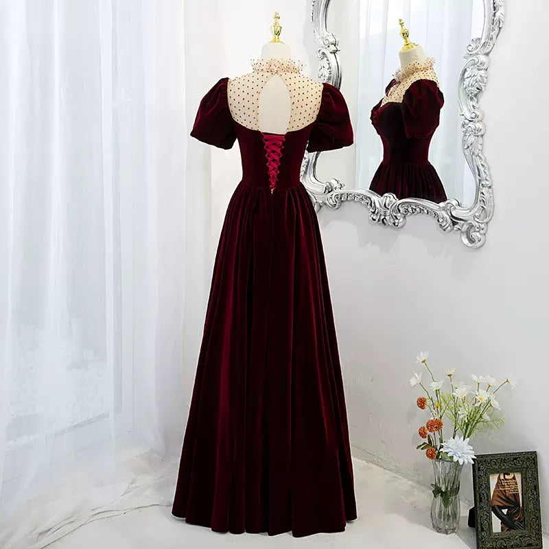 Simple A line Long Red Prom Dresses HZ1023