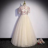 Simple A line Long Tulle Prom Dresses HZ1023