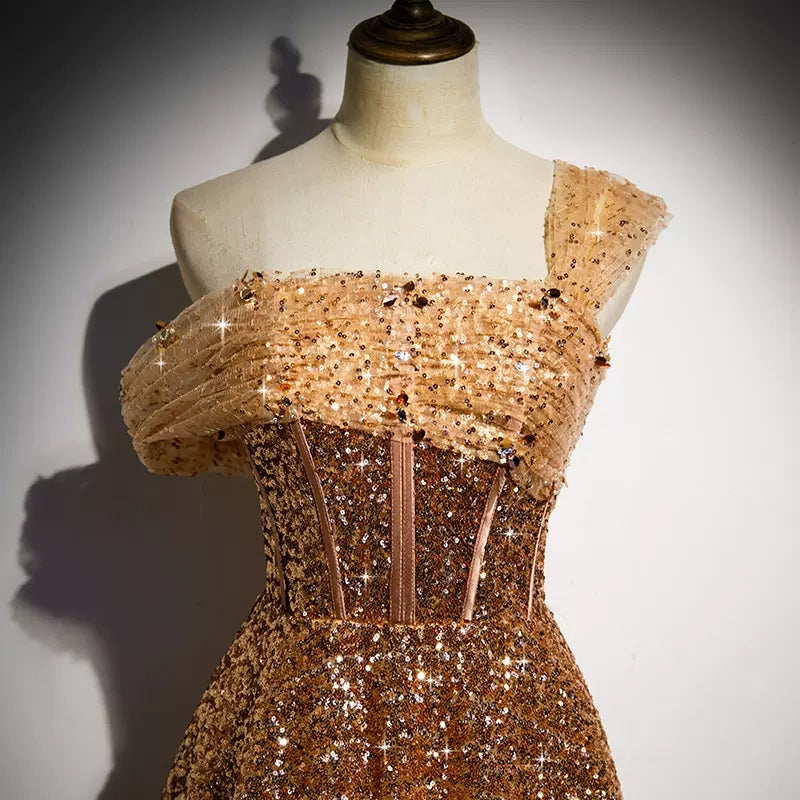 One Shoulder Sequin Prom Dresses HZ1023