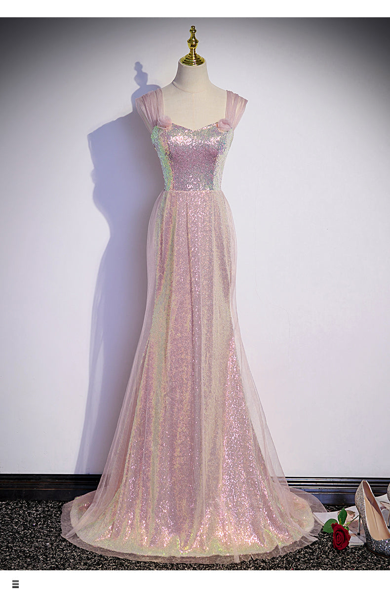 Simple Mermaid Long Sequin Pink Prom Dresses HZ1023