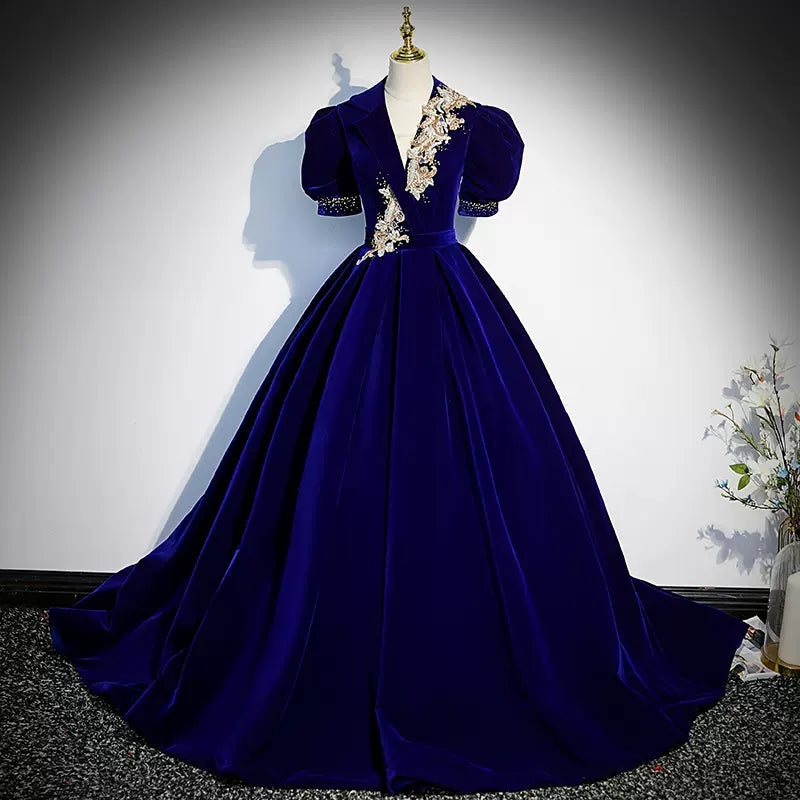 Royal Blue Long V Neckline Prom Dresses Sexy Evening Dress HZ1023