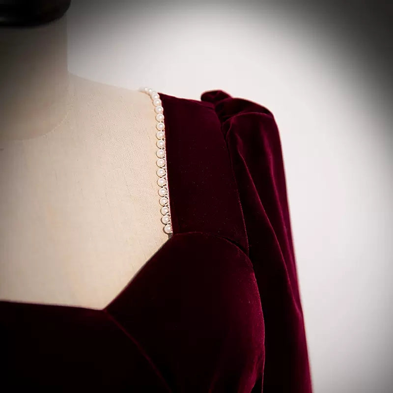 Simple A line Velvet Long Prom Dresses HZ1023