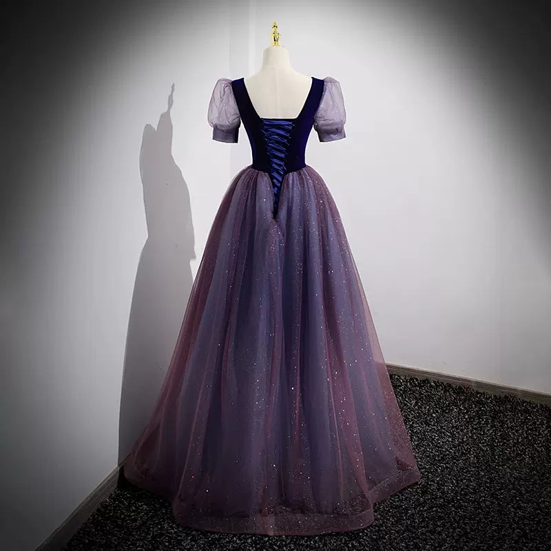 Simple Grape Tulle Prom Dresses Sexy Evening Dress HZ1023