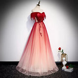 A line Off The Shoulder Tulle Red Prom Dresses Sexy Evening Dress HZ1023