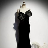 Simple Black Velvet Mermaid Prom Dresses Sexy Evening Dress HZ1023