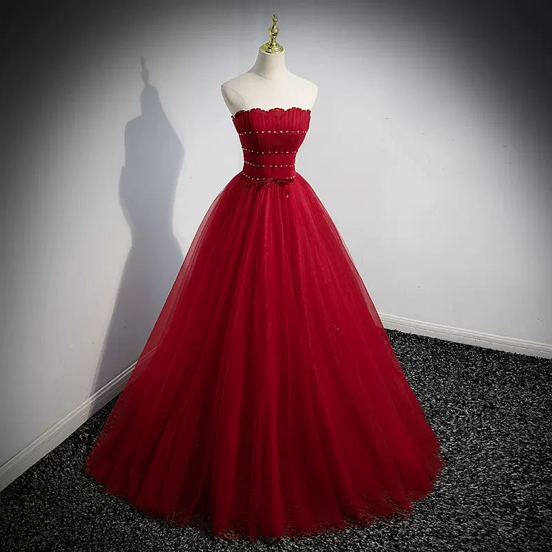Princess Red Tulle Prom Dresses Sexy Evening Dress HZ1023