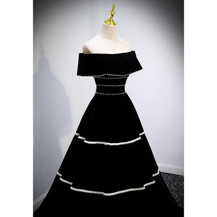 A line Black Off The Shoulder Long Prom Dresses HZ1023