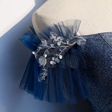 A line Off The Shoulder Tulle Blue Prom Dresses HZ1023