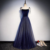 Simple A line Prom Dresses Navy Blue Tulle Evening Dress HZ1023