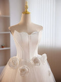 Strapless 3D Flower White Tulle Satin Short Prom Dress Homecoming Dress HZ1023
