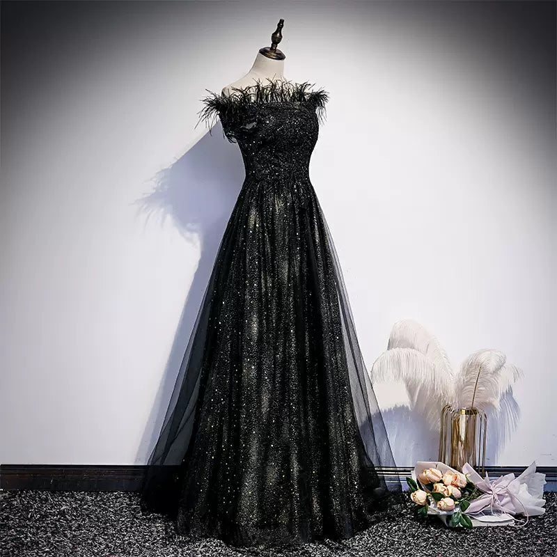 Off the Shoulder Black Prom Dresses Sexy Evening Dress HZ1023