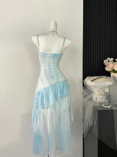 Ethereal Blue High-Low Ruffle Layered Short Prom Dress Outfits HZ1023