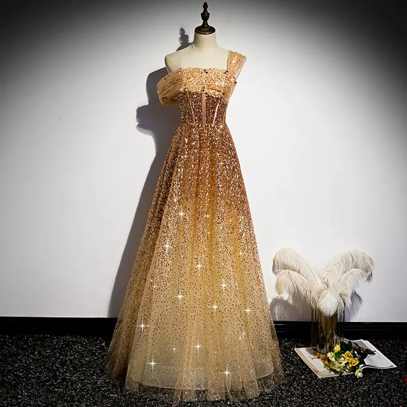 One Shoulder Sequin Prom Dresses HZ1023