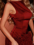 Burgundy 3D Floral Sheath Satin Open Back Short Homecoming Dress Birthday Dress HZ1023