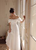 Princess A Line Puff White Lace Prom Dress Party Dress HZ1023