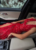 Baby Red Sheath V Neck Beaded 3D Floral Lace Prom Dress Evening Dress HZ1023