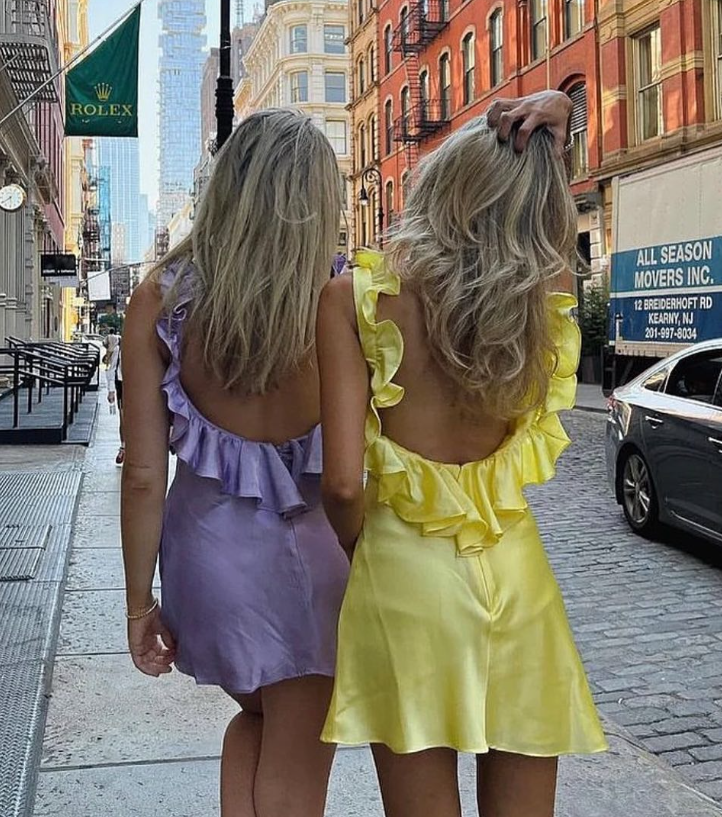 Cute Yellow A Line Ruffles Satin Open Back Short Homecoming Dress Outfits HZ1023