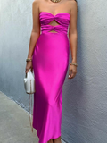Sweet Strapless Satin A Line Prom Dress Long Party Evening Dress HZ1023