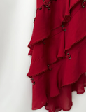 Vintage Burgundy Floral Beaded Ruffles Chiffon Prom Dress Evening Party Gowns HZ1023