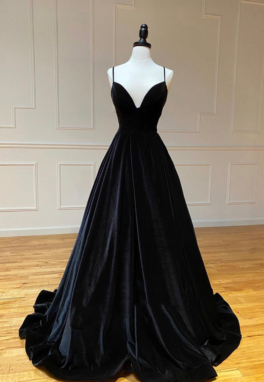 Black v neck velvet prom dress evening dress HZ1023