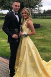 Yellow Prom Dresses, Party Dress with Flowers Prom Dresses HZ1023
