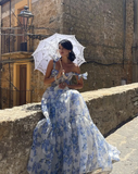 Elegant Floral Print Chiffon Long Prom Dresses Evening Dresses HZ1023