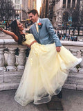 Yellow Two Pieces Lace Long Prom Dresses, Two Pieces Yellow Formal Dresses, Yellow Lace Evening Dresses HZ1023