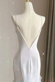 Simple Black Mermaid Spaghetti Strap Ruffle Chiffon Open Back Long Prom Dress Party Dress HZ1023