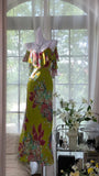 Green Print Floral Mermaid Spaghetti Strap Chiffon Backless Evening Dress Party Dress HZ1023