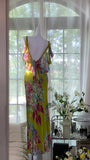 Green Print Floral Mermaid Spaghetti Strap Chiffon Backless Evening Dress Party Dress HZ1023