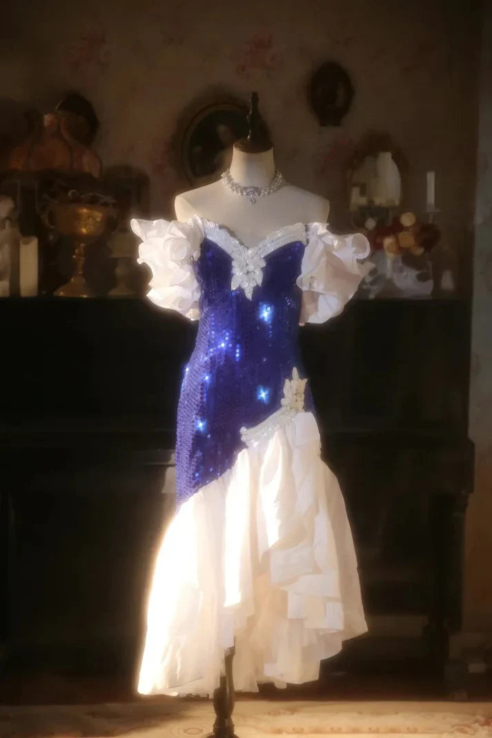 Shiny Mermaid Off the Shoulder Royal Blue Sequin Prom Dress Party Dress HZ1023