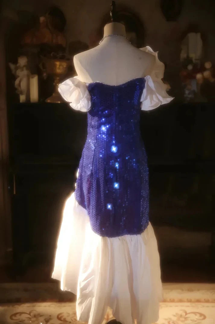 Shiny Mermaid Off the Shoulder Royal Blue Sequin Prom Dress Party Dress HZ1023