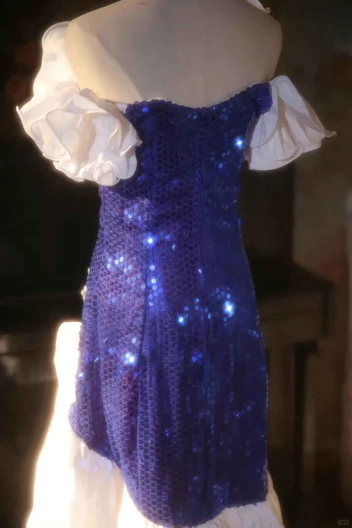 Shiny Mermaid Off the Shoulder Royal Blue Sequin Prom Dress Party Dress HZ1023