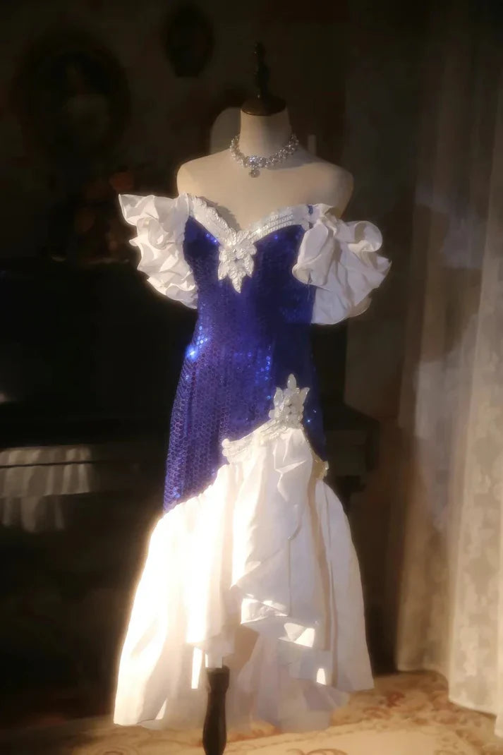 Shiny Mermaid Off the Shoulder Royal Blue Sequin Prom Dress Party Dress HZ1023