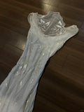 Light Pink Mermaid Round Neck Beaded Floral Chiffon Evening Dress Party Dress HZ1023