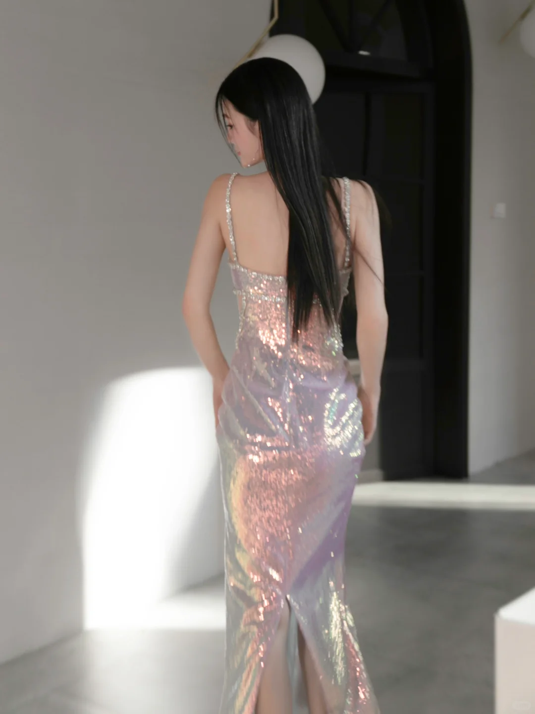 Shiny Pink Sheath Straps Rhinestone Sequin Prom Dress Evening Dress Party Dress HZ1023