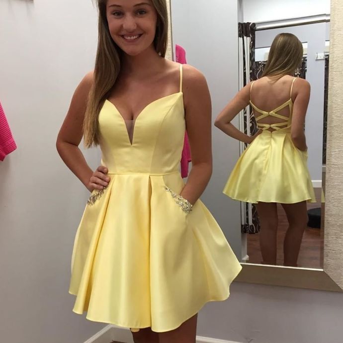 Yellow Homecoming dresses short,Short Prom Dresses,Homecoming Dress,Graduation Dress HZ1023