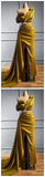 Yellow One Shoulder Mermaid Prom Dresses Sexy Crtstal Beaded Arabic Evening Gown Plus Size High Side Split Formal Party Dress HZ1023