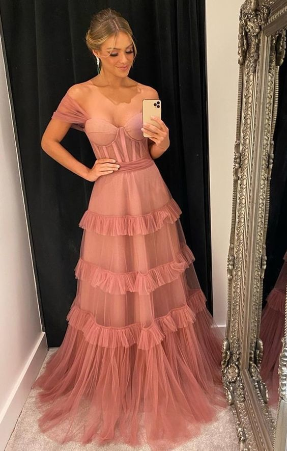 Beautiful Tulle Straps Long Party Dress, Formal Gown HZ1023