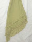 Bean Green Floral A Line Spaghetti Strap Beaded Layered Chiffon Homecoming Dress Party Dress HZ1023