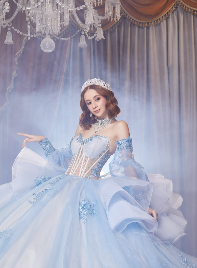 Baby Blue Sweetheart Neck Appliques Beaded Tulle Prom Dress Quinceanera Dress Ball Gown HZ1023