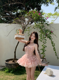 Pink A Line Strapless Appliques Tulle Short Homecoming Dress Cocktail Dress HZ1023