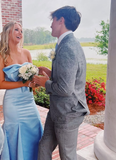 Beautiful Blue Bow Strapless Mermaid Prom Dress HZ1023