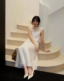 Backless Elegant A Line Spaghetti Strap Chiffon Satin Party Dress Evening Dress HZ1023