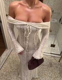2025 New Sheath Long Sleeve White Lace Long Prom Dress Evening Dress HZ1023