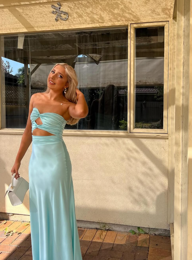 Sweet Strapless Satin A Line Prom Dress Long Party Evening Dress HZ1023