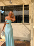Sweet Strapless Satin A Line Prom Dress Long Party Evening Dress HZ1023