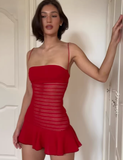 Sexy A Line Spaghetti Strap Red Lace Chiffon Short Homecoming Dress Birthday Dress HZ1023