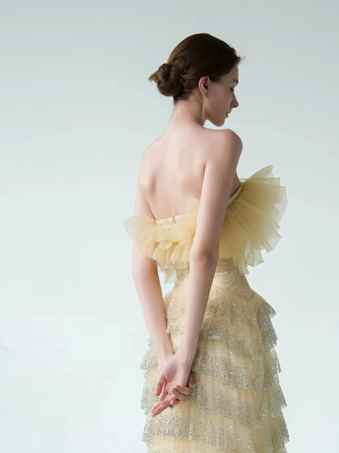 Yellow Sheath Strapless Layered Tulle Sequin Party Dress Prom Dress Formal Gown HZ1023